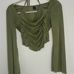 SHEIN Olive Ruched Long Sleeve Blouse